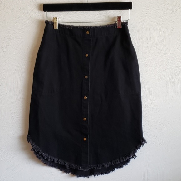 Mod Ref Black Denim Raw Hem Skirt Size M - Picture 2 of 8